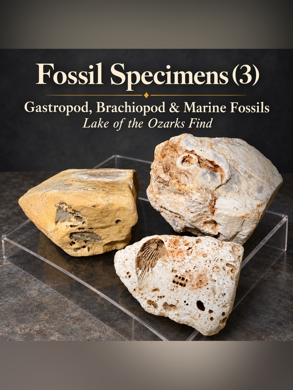 Fossil Specimens (3)Gastropod Brachiopod&Marine Fossils Lake of the Ozarks Find